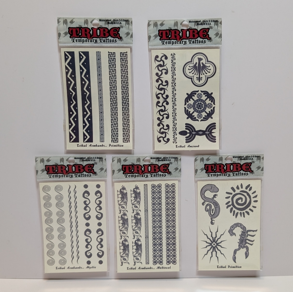 Lot of 5 Vintage TRIBE Temporary Tattoos – Wild Fish Designs – Armbands, Primiti